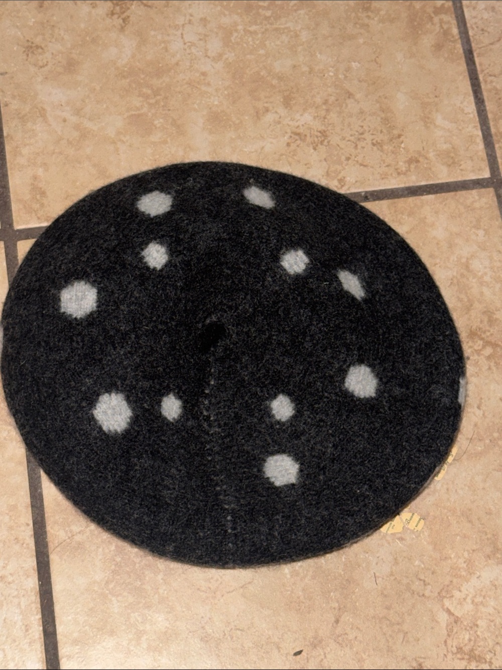Brixton Black Beret with White Polka Accents